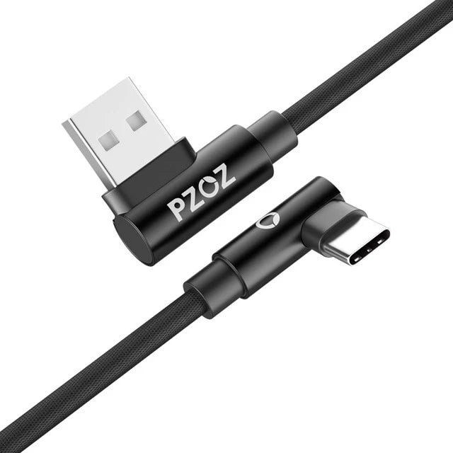 Cable USB vers usb c tressé recharge rapide a angle noir