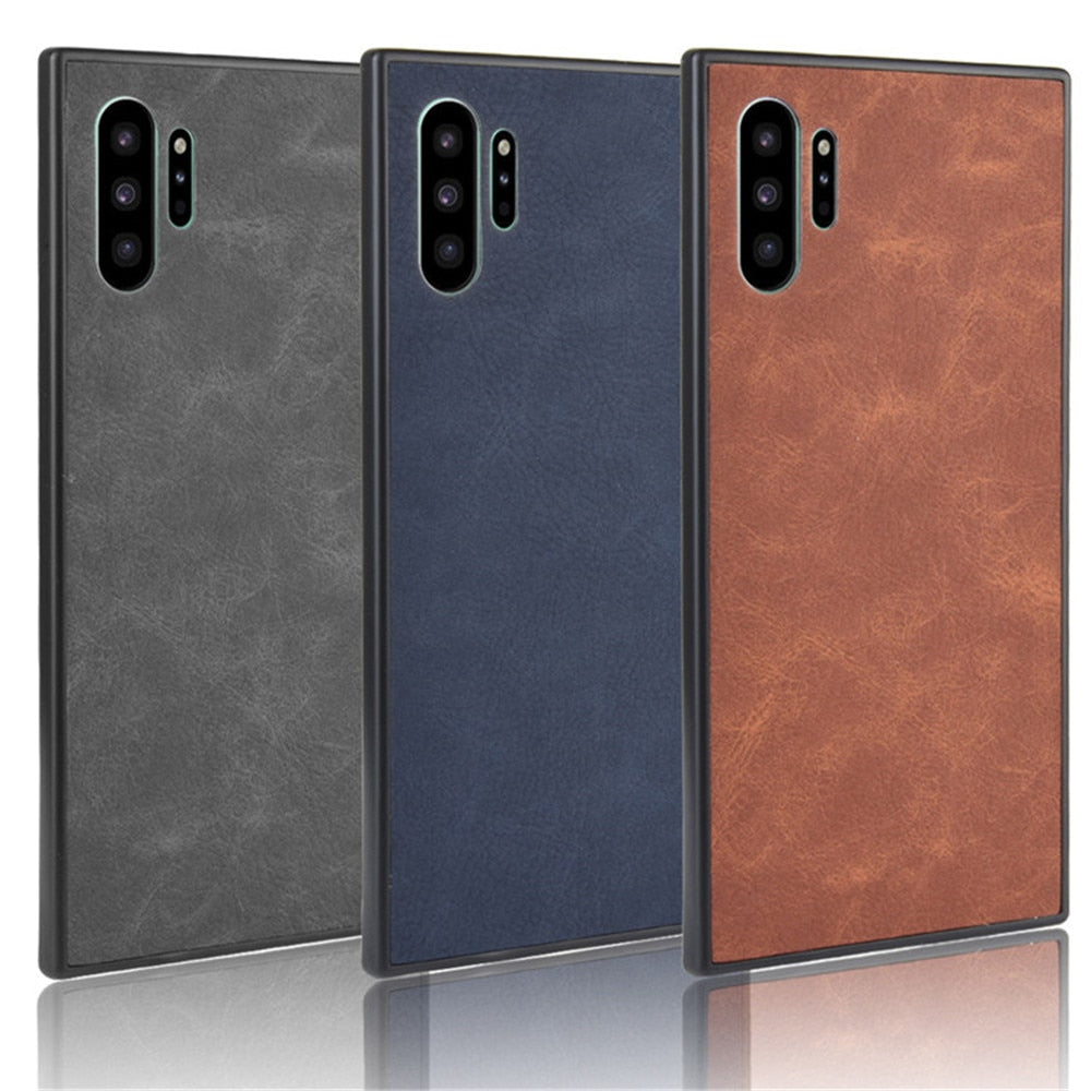Coque design cuir noir bleu marron pour Galaxy Note 10/Note 10 Plus