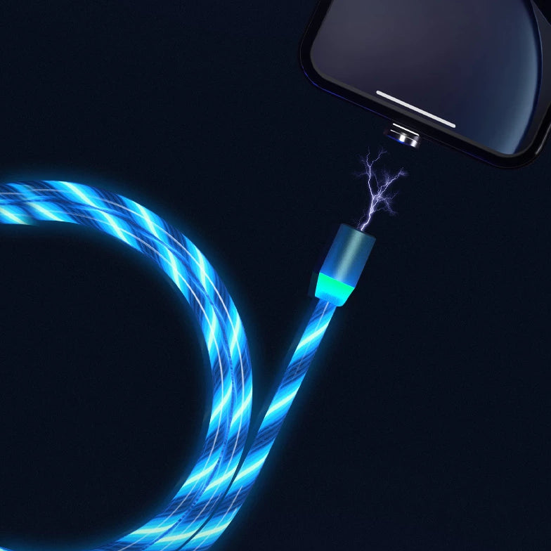 cable-de-recharge-plug-magnétique-aimanté-flux-lumineux-bleu