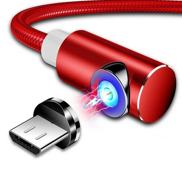 cable-plug-de-recharge-magnétique-aimanté-tressé-a-angle-lumineux-micro-usb-lightning-usb-c-rouge