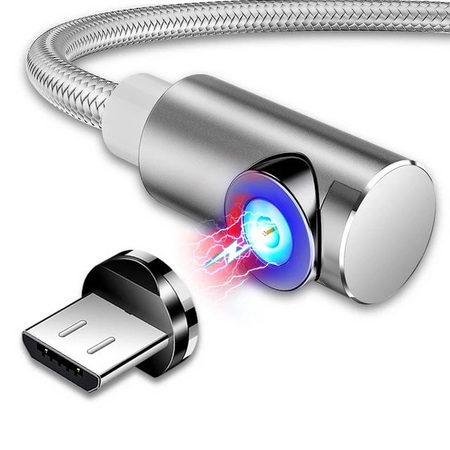 cable-plug-de-recharge-magnétique-aimanté-tressé-a-angle-lumineux-micro-usb-lightning-usb-c-gris
