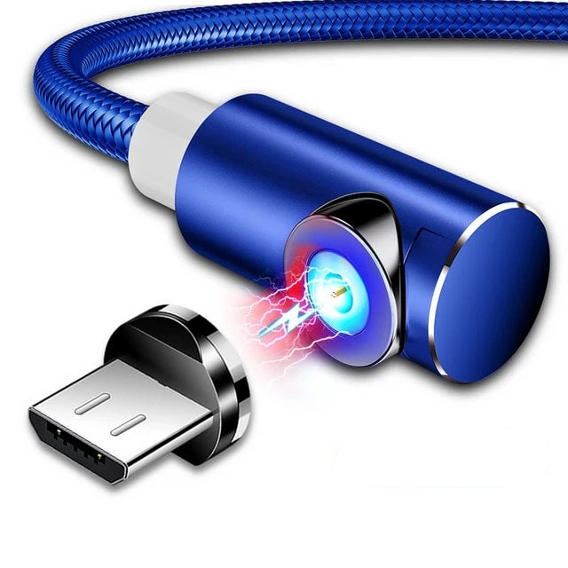 Câble de recharge USB 1m lumineux à angle avec plug magnétique pour smartphone