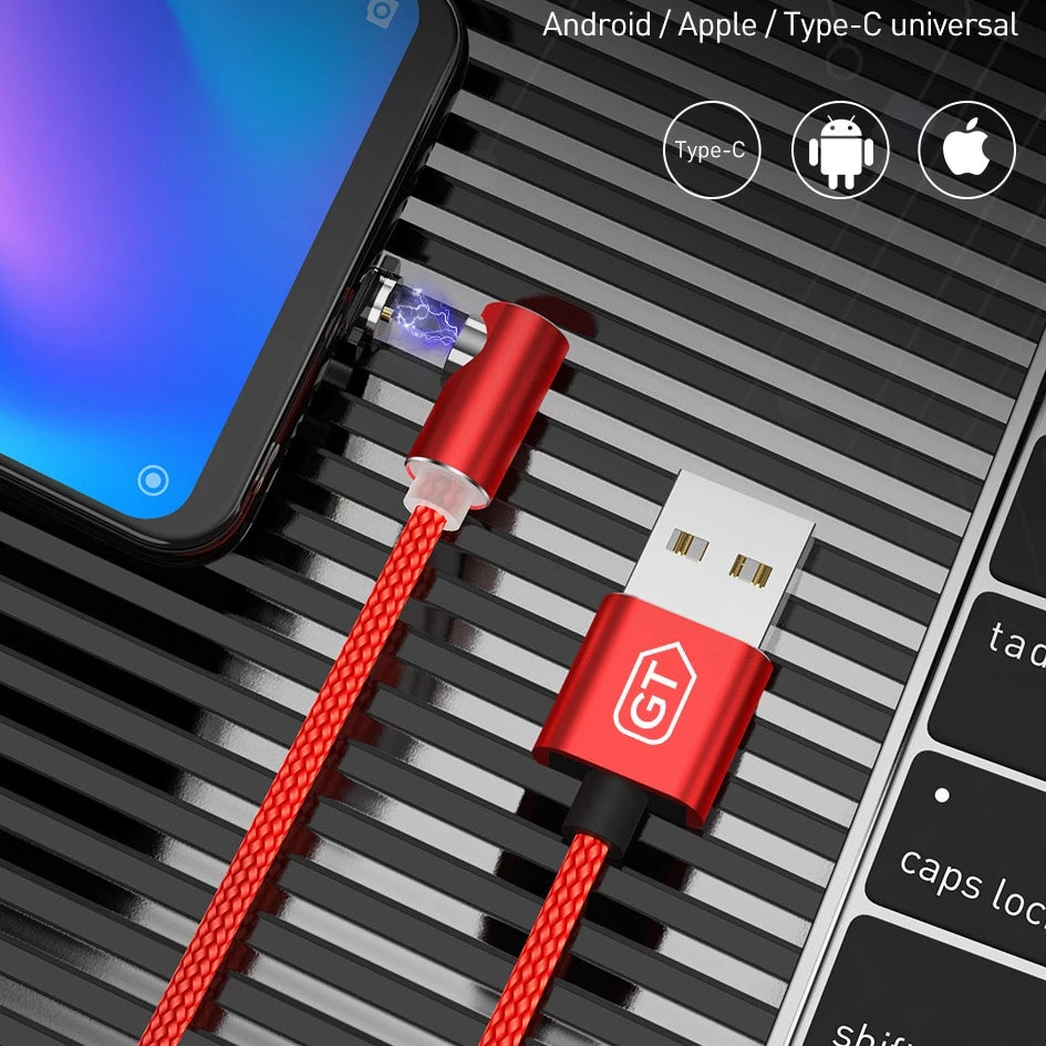 cable-plug-de-recharge-magnétique-aimanté-tressé-a-angle-lumineux-micro-usb-rouge