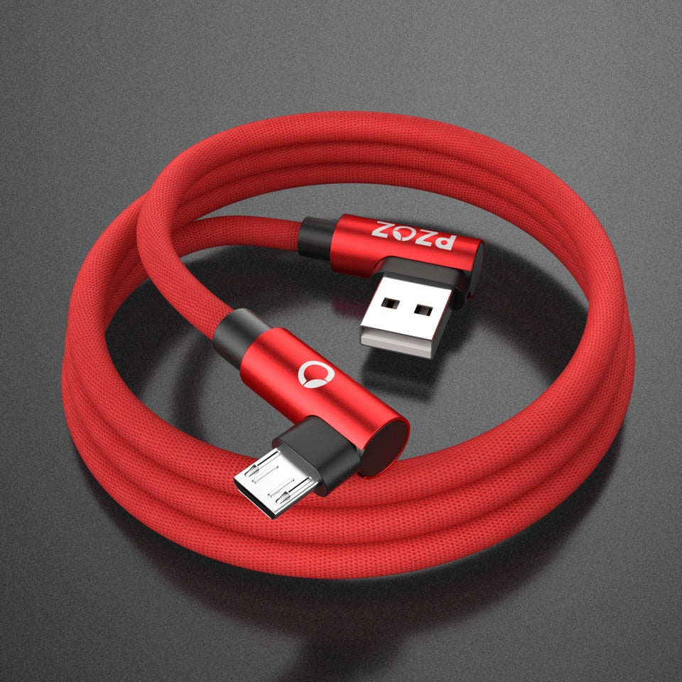 Cable USB vers micro usb tressé recharge rapide a angle rouge