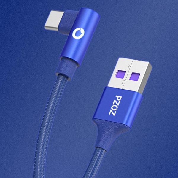 Cable USB vers usb c tressé recharge rapide a angle bleu