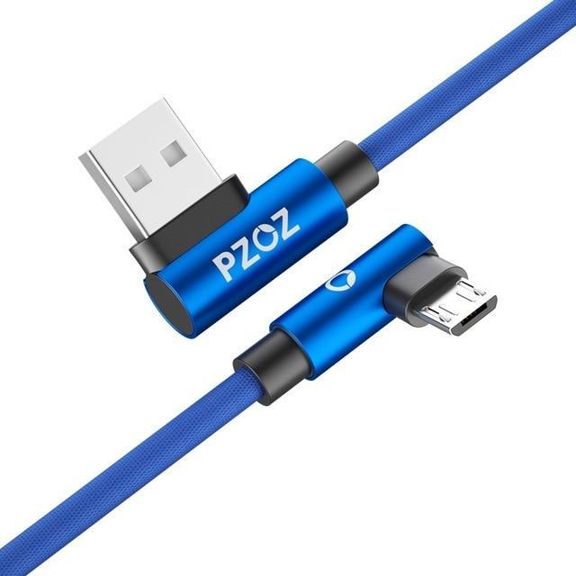 Cable USB vers micro usb tressé recharge rapide a angle bleu