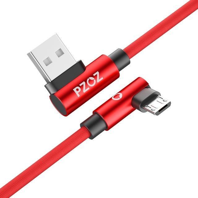 Cable USB vers micro usb tressé recharge rapide a angle rouge