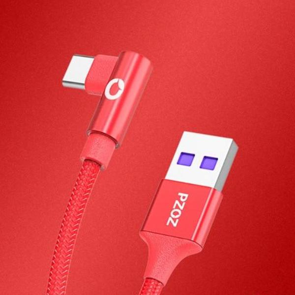 Cable USB vers usb c tressé recharge rapide a angle rouge