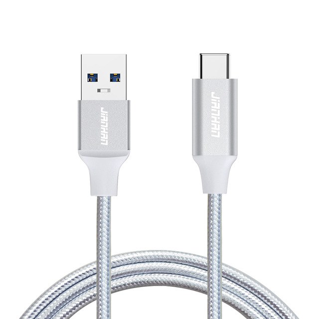 cable-de-recharge-rapide-tressé-USB-3-0-vers-USB-C-argent