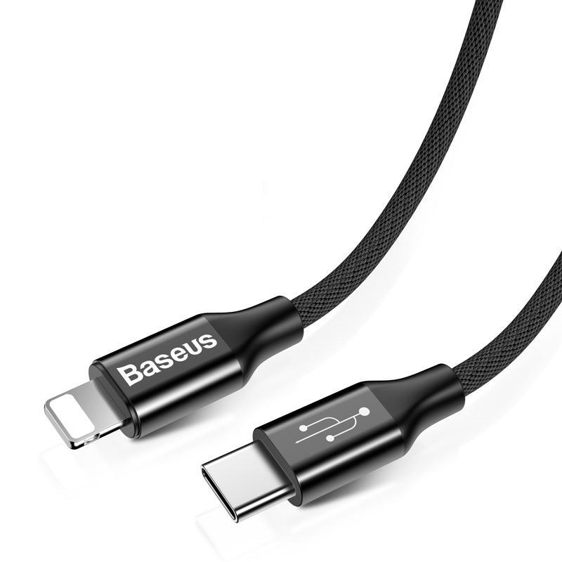 cable-de-recharge-rapide-tressé-USB-C-vers-Lightning-noir